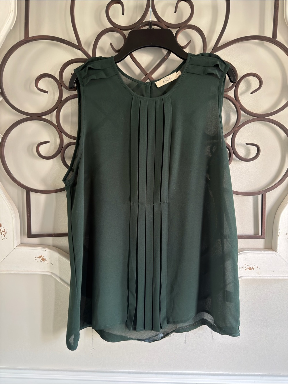Sleeveless Pleated Front Blouse - Dark Green